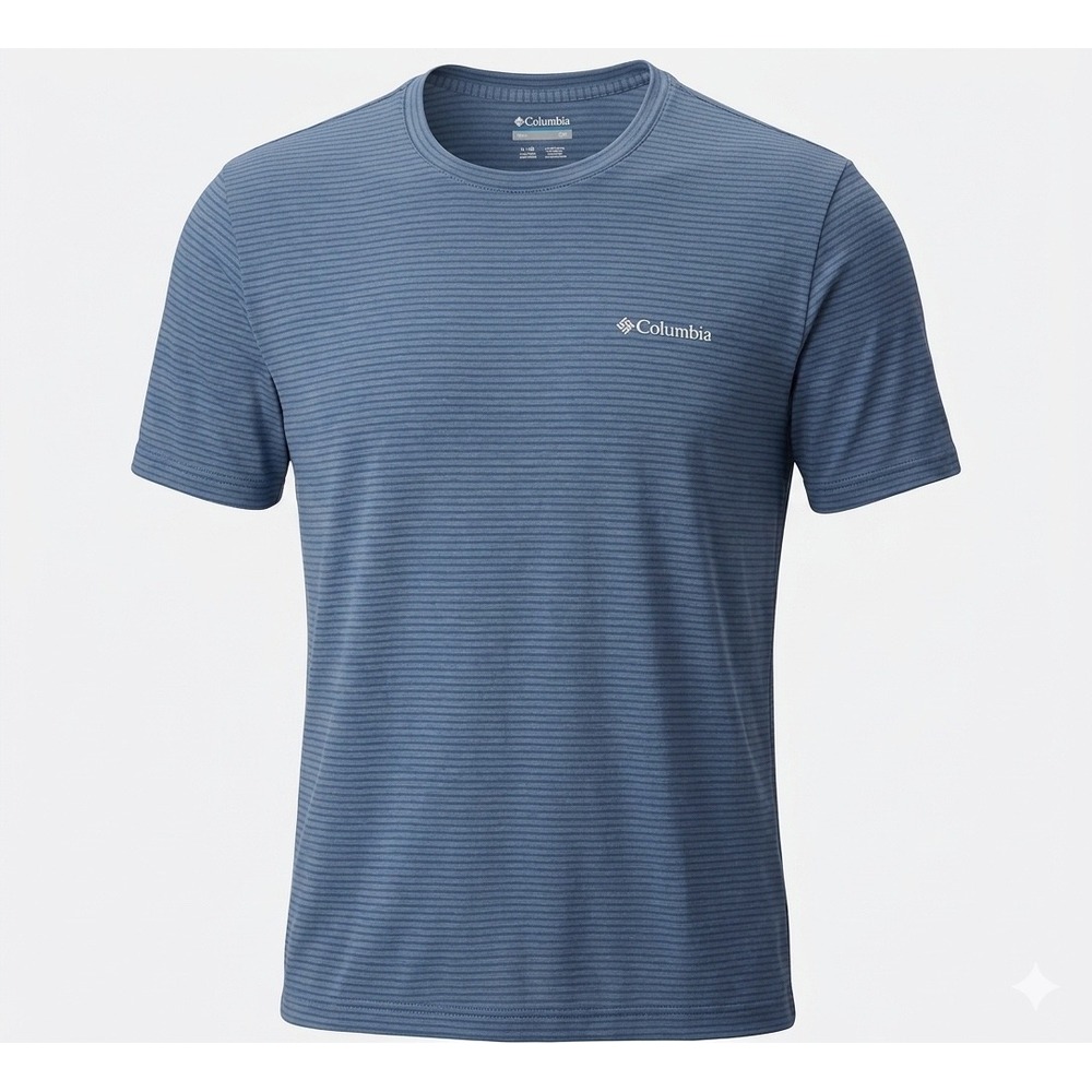 Columbia Mens XL Blue Striped Short Sleeve Crew Neck Performance T-Shirt